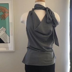 Ann Taylor Navy Striped Sleeveless Blouse